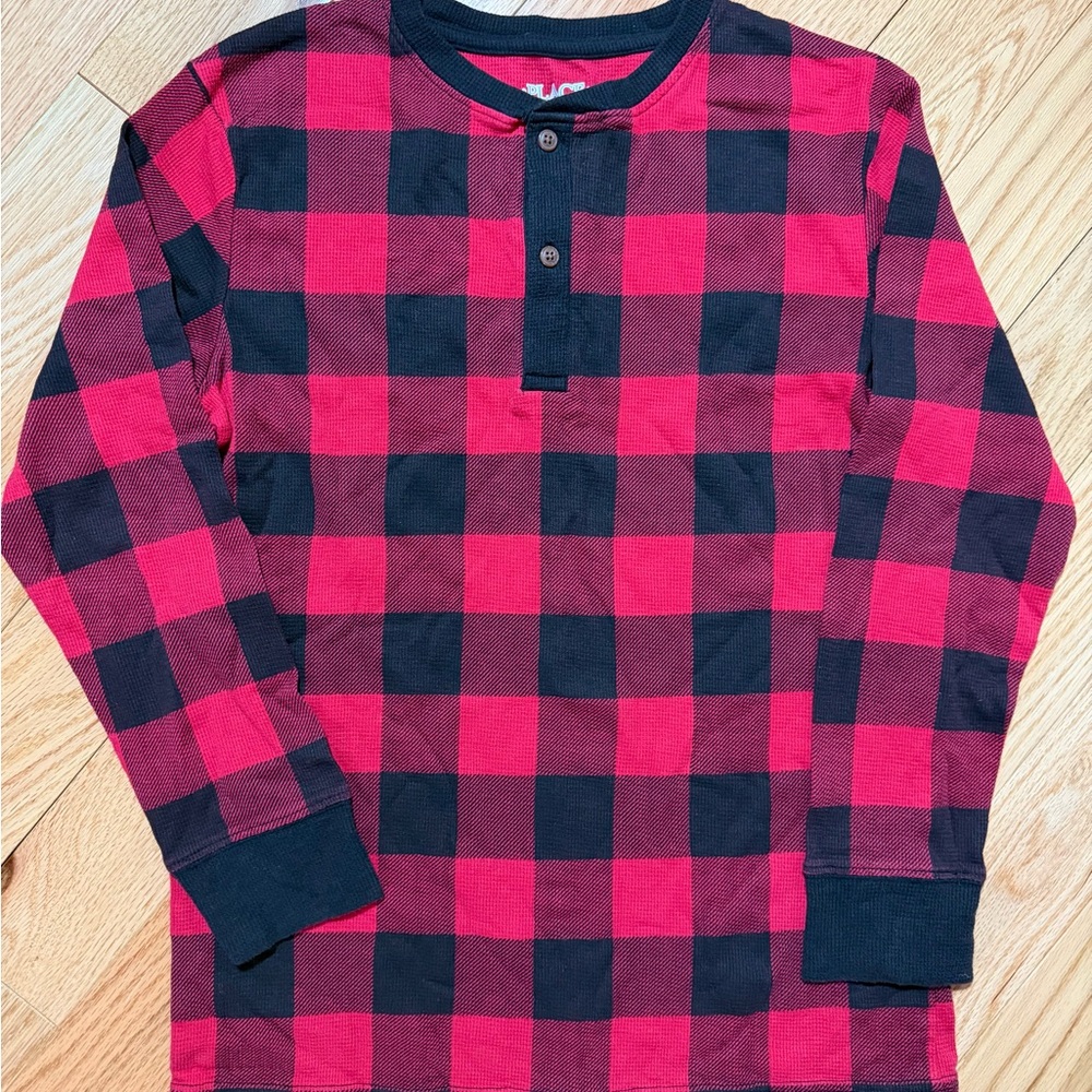 The Children's Place Red and Black Plaid Henley Thermal - Youth XL/14